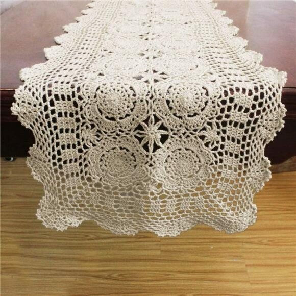 Cotton Handmade Crochet Lace Table Runner Rectangle Coffee Table Dresser Decor - Picture 5 of 7